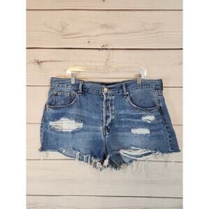 Aeropostale‎ Women's Blue High Rise Distressed Raw Hem Boyfriend Shorts Size 16